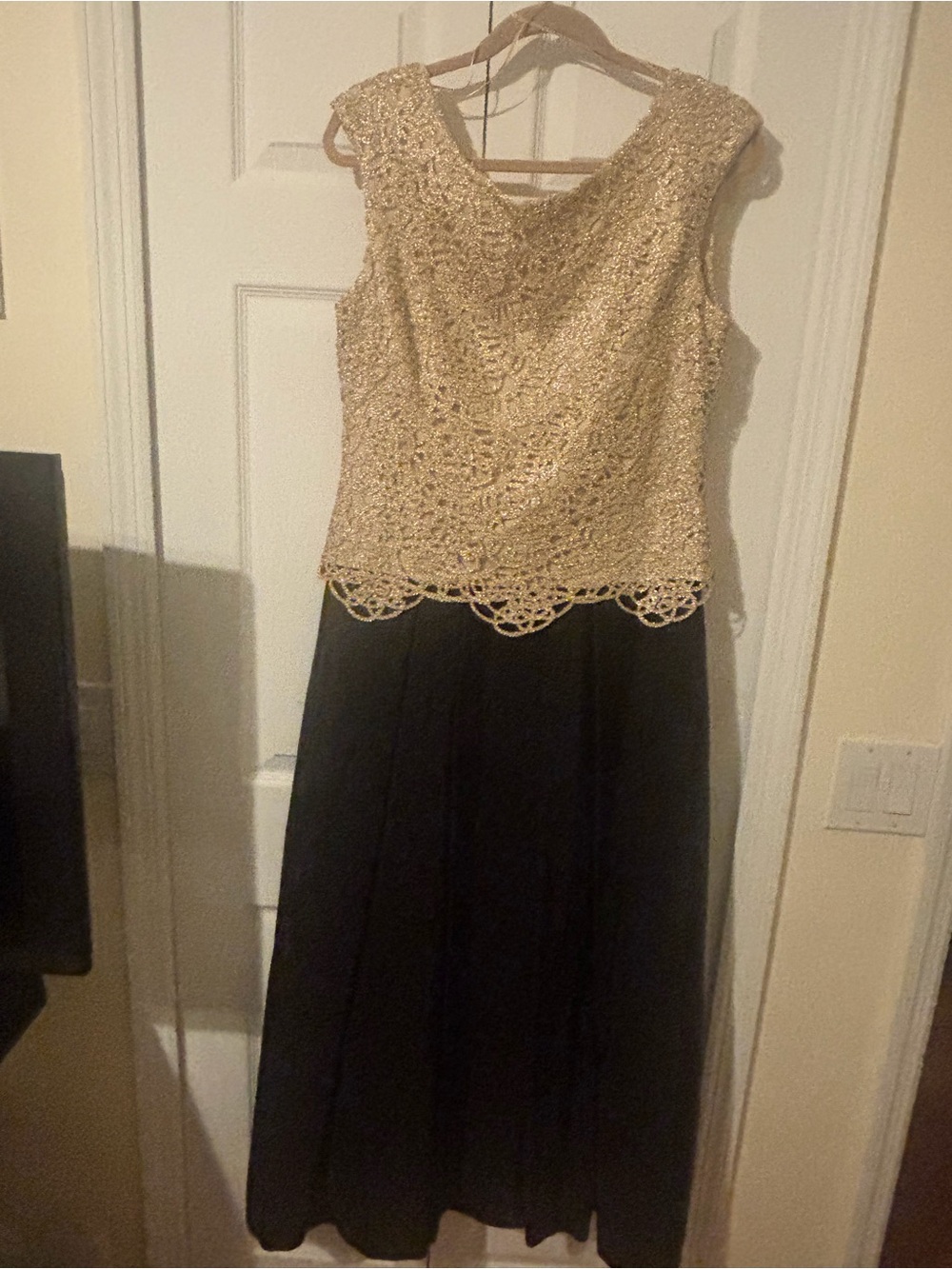 Alex Evenings Gold Lace Bodice with Black Midi Skirt